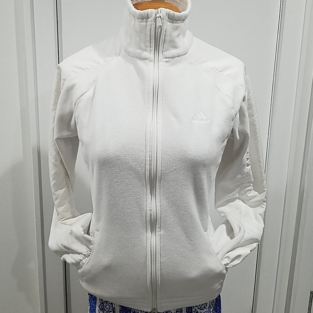 Adidas White Fleece Jacket – Size Small, Lightweight Zip-Up for Layering & Fall